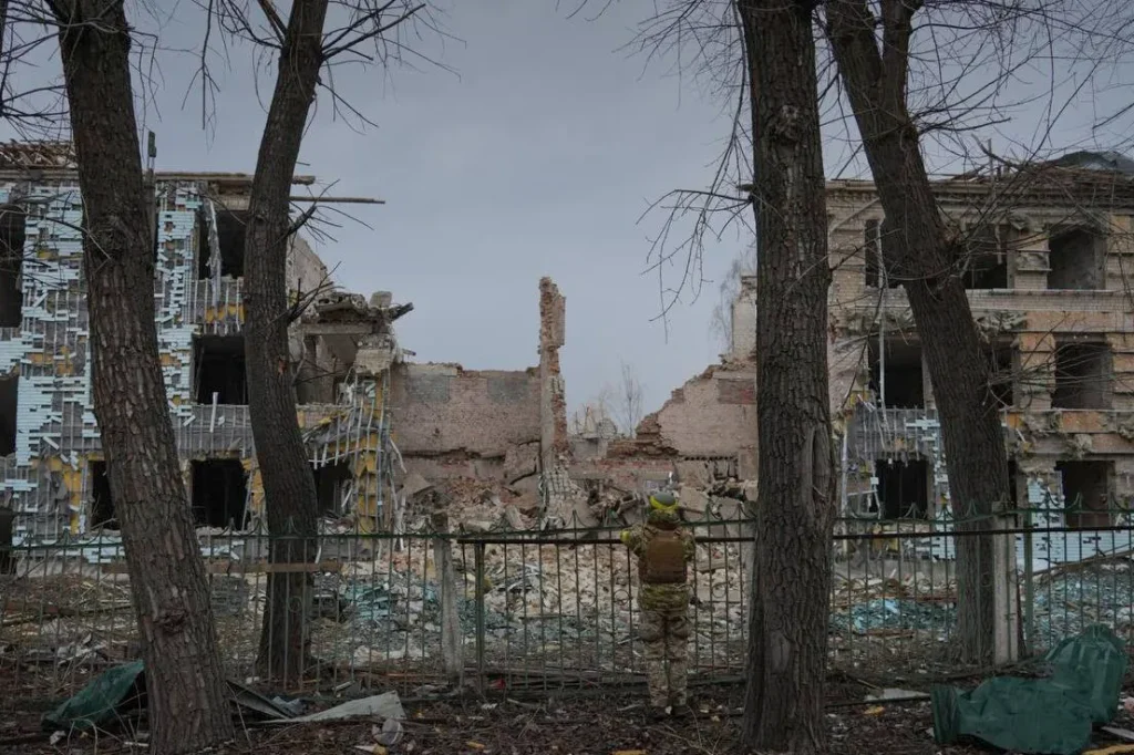 Разрушенные от&nbsp;российских обстрелов здания в&nbsp;Покровске, 18&nbsp;марта 2025&nbsp;года, Украина