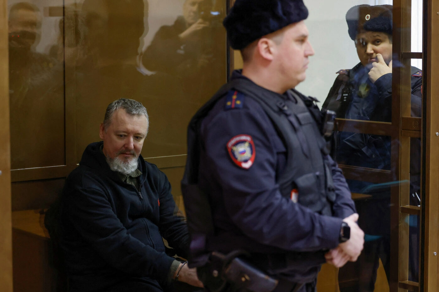 Игорь Гиркин (Стрелков), обвиняемый в&nbsp;подстрекательстве к&nbsp;экстремистской деятельности, во&nbsp;время судебного заседания в&nbsp;Москве