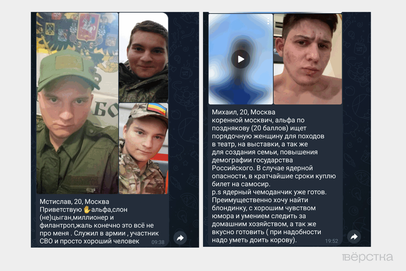 Анкета пользователя бота знакомств «Наташки и Степашки», созданного ультраправым Z-блогером Владиславом Поздняковым — консервативной альтернативы Tinder