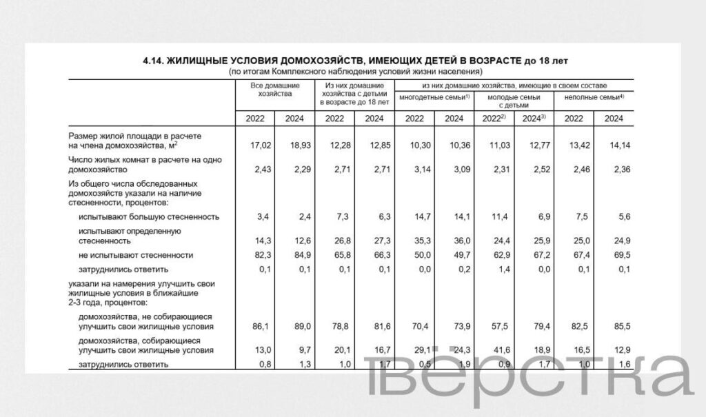 Половина многодетных семей в&nbsp;России испытывают стеснённость в&nbsp;жилплощади